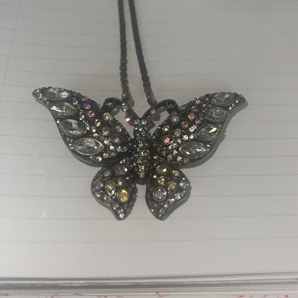Rustic Butterfly Necklace With Rhinestone Chain - Picture 2 of 4
